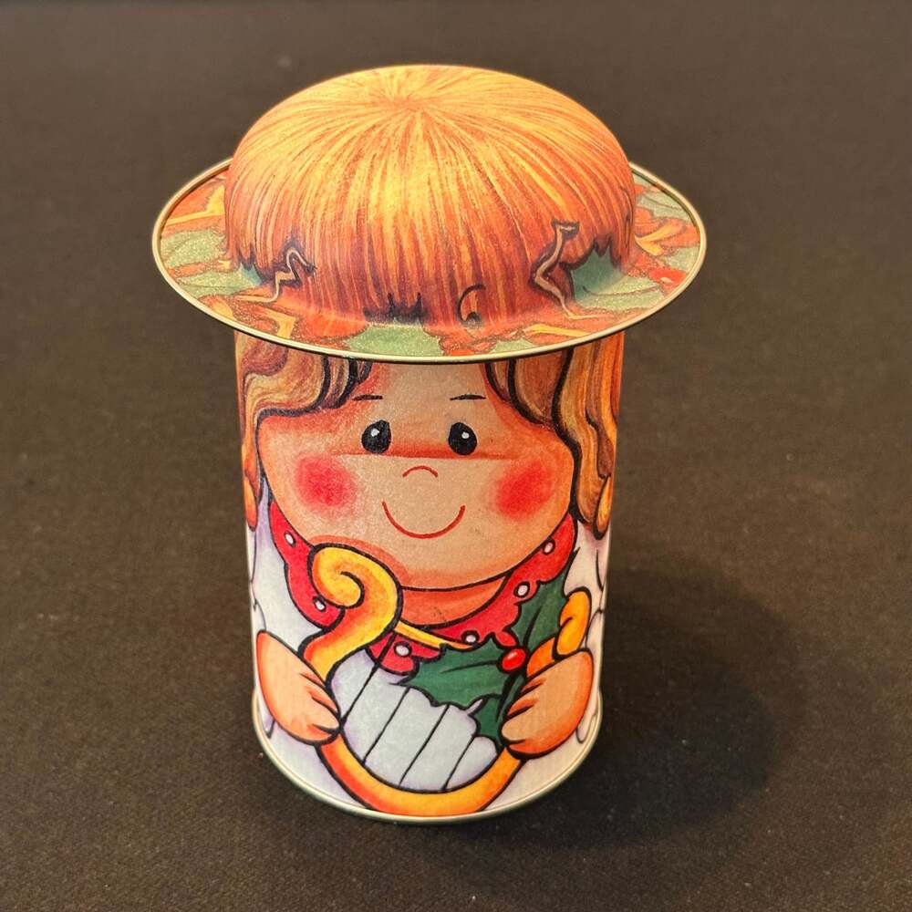 Vintage B. Shackman & Co. Christmas Caroler Tin Canister with Hat Lid 1980